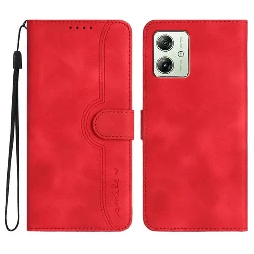 Funda de Cuero para Motorola Moto G54 Global con Patrón Heart Skin Feel (Rojo)