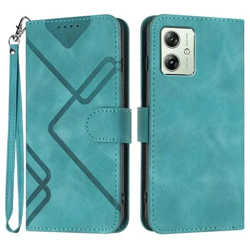 Funda de Cuero para Motorola Moto G54 Global Line Pattern Skin Feel (Azul Claro)