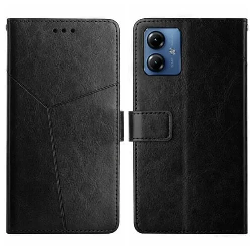 Funda de Cuero para Motorola Moto G54 Ht01 con Tapa y Patrón en Forma de Y (Negro)