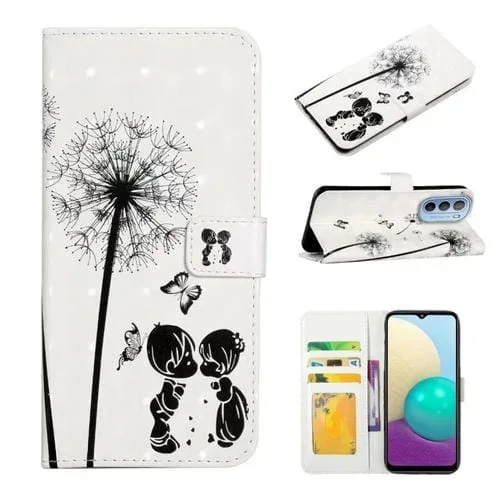 Funda de Cuero para Motorola Moto G62 con Dibujo 3D en Relieve al Óleo (Pareja de Diente de León)