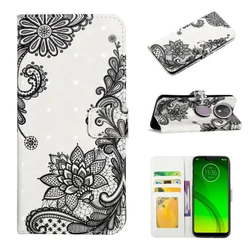 Funda de Cuero para Motorola Moto G7 Power con Dibujo 3D en Relieve (Flor de Encaje)