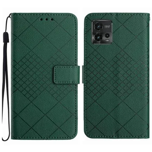 Funda de Cuero para Motorola Moto G72 4G con Textura de Rejilla Rómbica (Verde)
