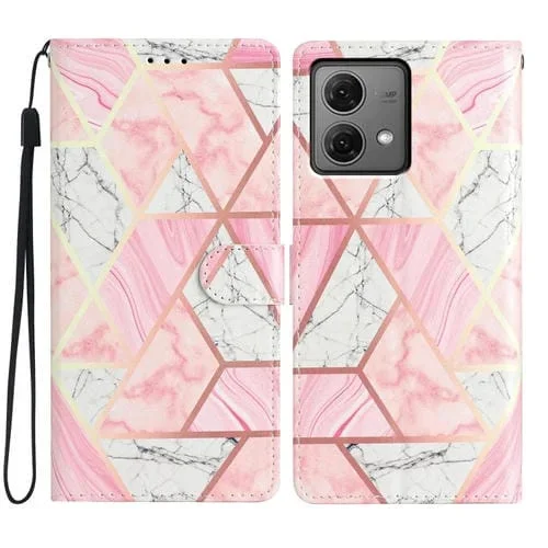 Funda de Cuero para Motorola Moto G84 5G con Dibujo Coloreado Mármol Rosa