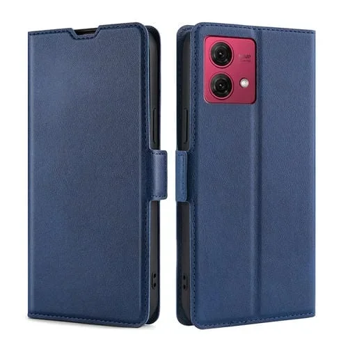 Funda de Cuero para Motorola Moto G84 5G con Tapa Horizontal y Hebilla Lateral (Azul)