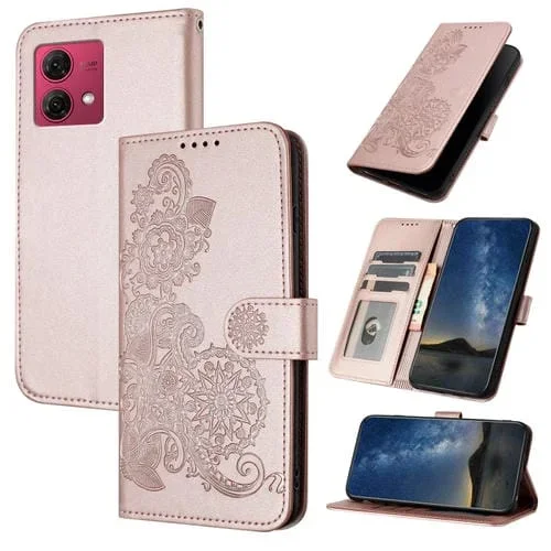 Funda de Cuero para Motorola Moto G84 5G Datura Flower con Tapa en Relieve (Oro Rosa)
