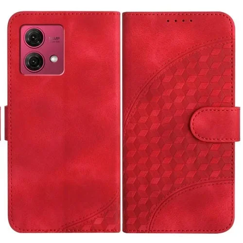 Funda de Cuero para Motorola Moto G84 5G Yx0060 con Relieve y Cabeza de Elefante con Cordón (Rojo)