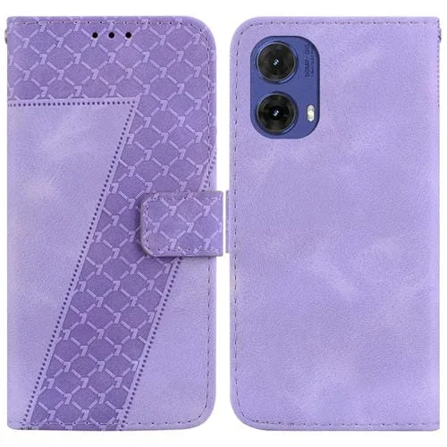 Funda de Cuero para Motorola Moto G85 con Relieve en Forma de Siete (Púrpura)