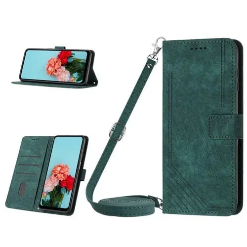 Funda de Cuero para Nokia C110 con Cordón Skin Feel Stripe Pattern (Verde)
