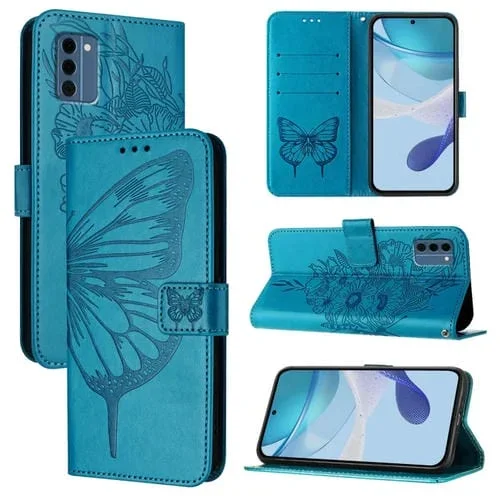 Funda de Cuero para Nokia C300 con Diseño de Mariposa en Relieve (Azul)
