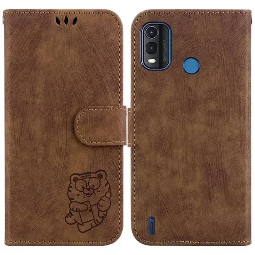 Funda de Cuero para Nokia G11 Plus con Relieve Little Tiger (Marrón)