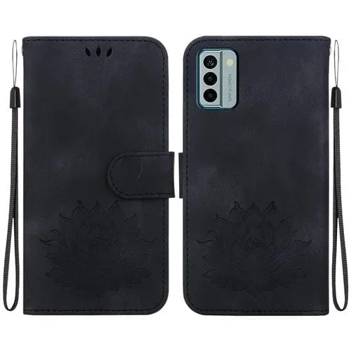 Funda de Cuero para Nokia G22 con Relieve de Loto (Negro)