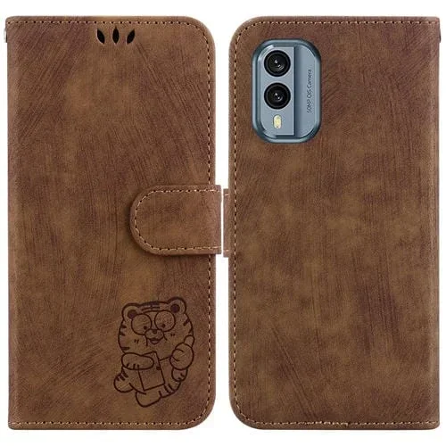 Funda de Cuero para Nokia X30 Little Tiger con Relieve (Marrón)
