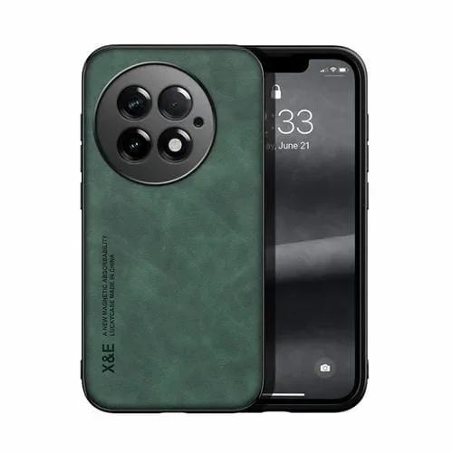 Funda de Cuero para OnePlus 13 con Parte Trasera Magnética y Tacto Agradable (Verde)
