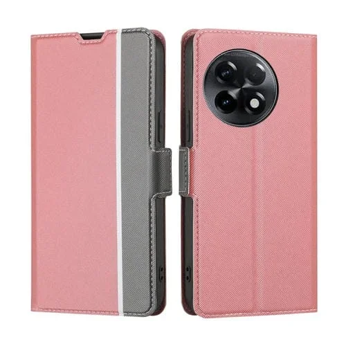 Funda de Cuero para OnePlus Ace 2/11R con Hebilla Lateral y Textura de Sarga (Rosa)