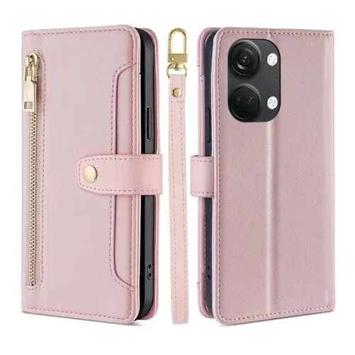 Funda de Cuero para OnePlus Ace 2V 5G con Textura Sheep, Cross-Body y Zipper (Rosa)
