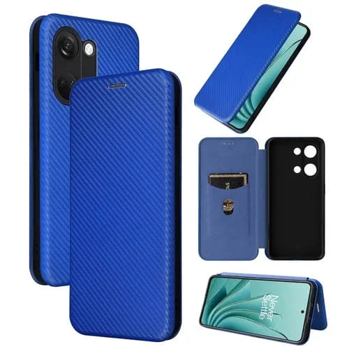 Funda de Cuero para OnePlus Ace 2V con Tapa de Fibra de Carbono (Azul)