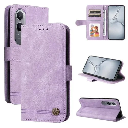 Funda de Cuero para OnePlus Nord Ce4 Lite Skin Feel Life Tree con Botón de Metal (Púrpura)
