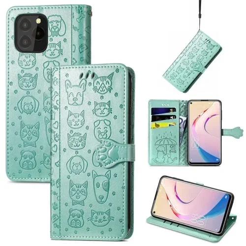 Funda de Cuero para Oukitel C21 Pro con Soporte, Tragamonedas, Billetera y Cordón (Verde)