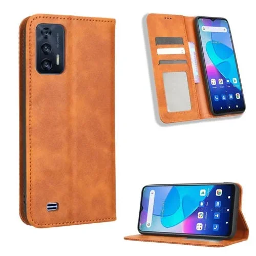 Funda de Cuero para Oukitel C31 con Hebilla Magnética y Textura Retro (Marrón)