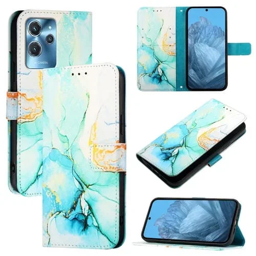 Funda de Cuero para Oukitel C32 Pt003 con Tapa y Patrón de Mármol (Verde)