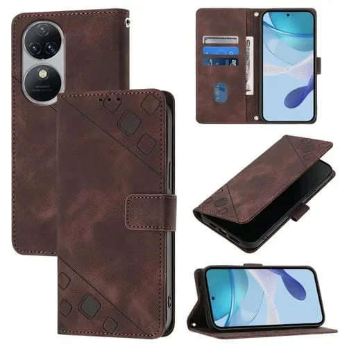 Funda de Cuero para Oukitel C38 Skin Feel con Relieve (Marrón)