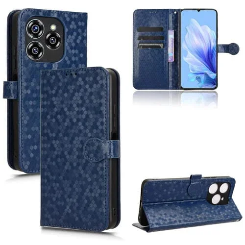 Funda de Cuero para Oukitel C50 con Textura de Puntos Panal (Azul)