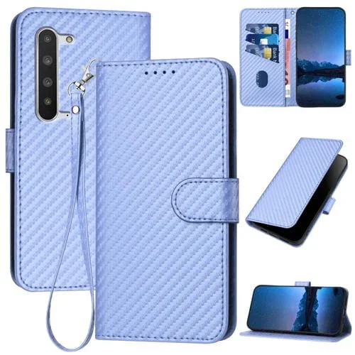 Funda de Cuero para Sharp Aquos R5G Yx0070 con Hebilla de Fibra de Carbono y Cordón (Púrpura Claro)