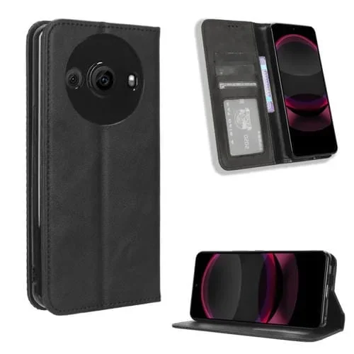 Funda de Cuero para Sharp Aquos R8 Pro con Hebilla Magnética y Textura Retro (Negro)