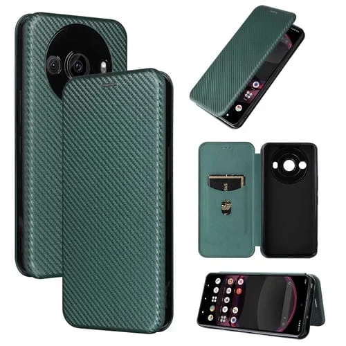Funda de Cuero para Sharp Aquos R8 Pro con Tapa de Fibra de Carbono (Verde)