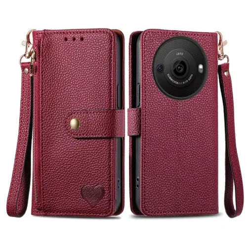Funda de Cuero para Sharp Aquos R8 Pro Love Zipper con Lanyard (Rojo)