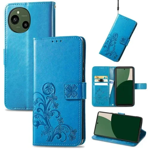 Funda de Cuero para Sharp Aquos R9 con Hebilla en Relieve y Cierre de Cuatro Hojas (Azul)