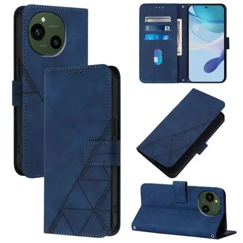 Funda de Cuero para Sharp Aquos R9 Crossbody con Tapa En Relieve 3D (Azul)