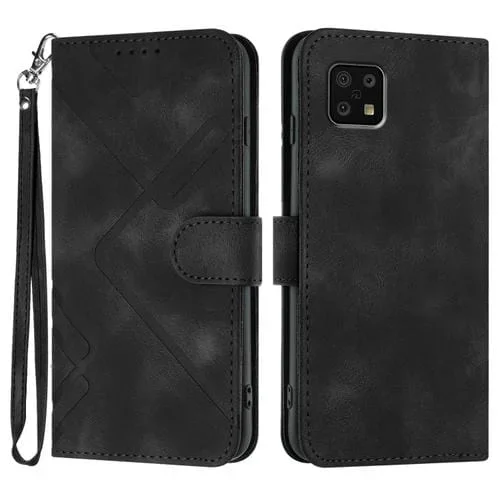 Funda de Cuero para Sharp Aquos Sense 6 y Sense6S con Patrón de Línea y Textura Piel (Negro)