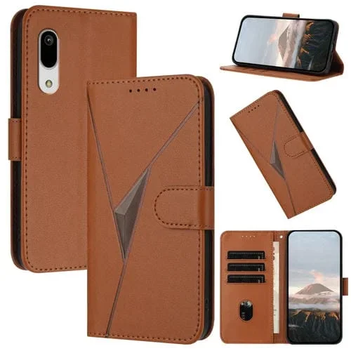 Funda de Cuero para Sharp Aquos Sense3 con Cierre de Hebilla y Diseño Triangular (Marrón)