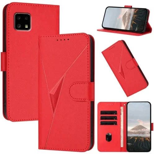 Funda de Cuero para Sharp Aquos Sense4 con Cierre de Hebilla y Diseño Triangular (Rojo)