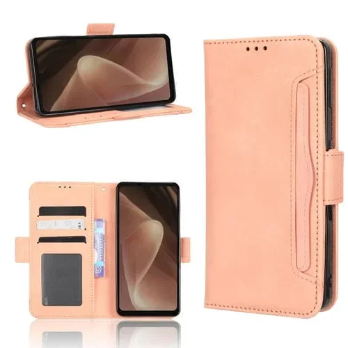 Funda de Cuero para Sharp Aquos Sense7 Plus con Textura Skin Feel y Ranuras para Tarjetas (Rosa)