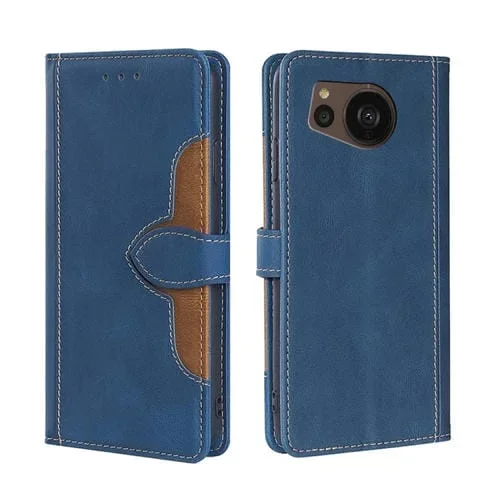 Funda de Cuero para Sharp Aquos Sense7 Plus Skin Feel con Hebilla Magnética (Azul)