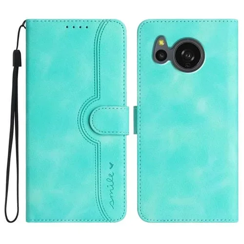 Funda de Cuero para Sharp Aquos Sense7 Sh-53C Shg10 con Patrón de Corazón (Azul Claro)
