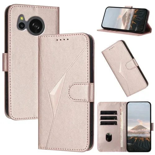 Funda de Cuero para Sharp Aquos Sense8 con Cierre de Hebilla y Diseño Triangular (Oro Rosa)