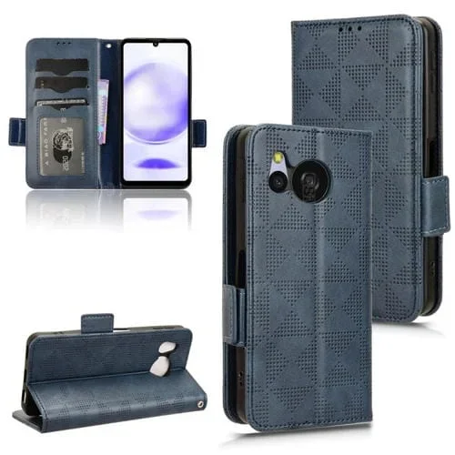 Funda de Cuero para Sharp Aquos Sense8 con Patrón Triángulo Simétrico (Azul)
