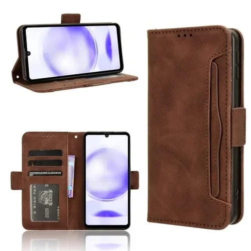 Funda de Cuero para Sharp Aquos Sense8 Skin Feel con Textura de Becerro y Ranuras para Tarjetas (Marrón)