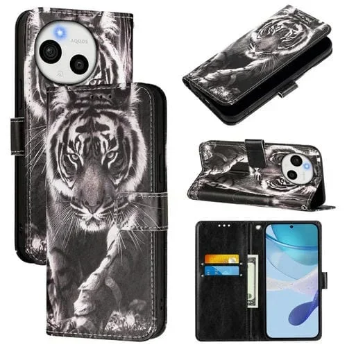Funda de Cuero para Sharp Aquos Sense9 con Diseño Tigre Blanco y Negro