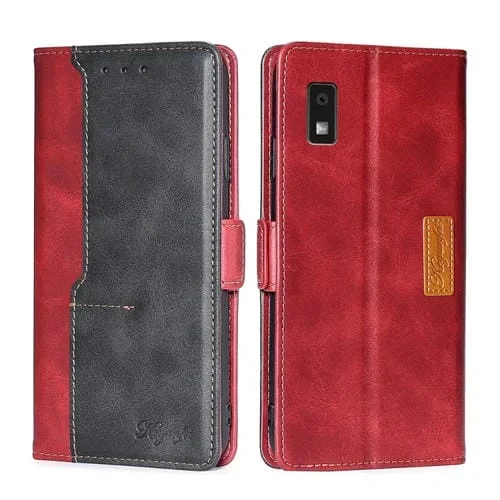 Funda de Cuero para Sharp Aquos Wish 3 con Hebilla Lateral y Contraste de Color (Rojo + Negro)