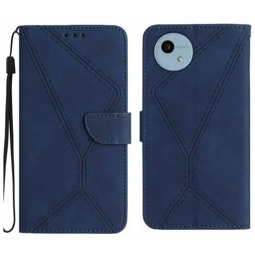 Funda de Cuero para Sharp Aquos Wish 4 en Relieve con Costuras (Azul)