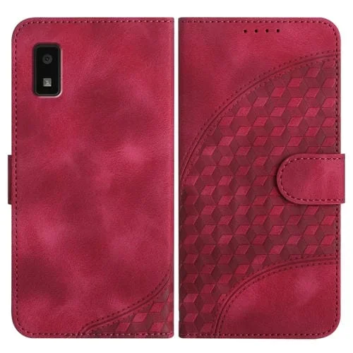 Funda de Cuero para Sharp Aquos Wish Yx0060 con Relieve y Cabeza de Elefante con Cordón (Rojo Rosa)