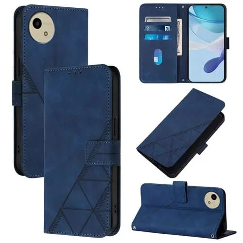 Funda de Cuero para Sharp Aquos Wish4 Crossbody con Tapa En Relieve 3D (Azul)