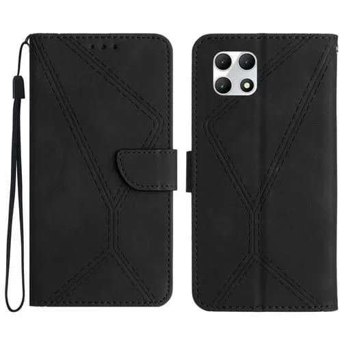 Funda de Cuero para T-Mobile Revvl 7 5G con Costuras En Relieve (Negro)