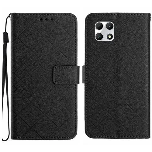 Funda de Cuero para T-Mobile Revvl 7 5G con Textura de Rejilla Rómbica (Negro)