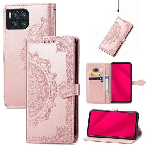 Funda de Cuero para T-Mobile Revvl 7 Pro 5G con Relieve Flor de Mandala (Oro Rosa)