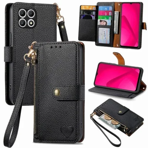 Funda de Cuero para T-Mobile T Phone 2 Pro 5G con Lanyard y Zipper (Negro)